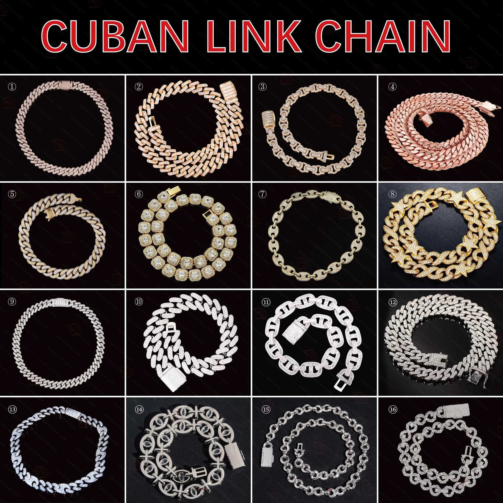 Hiphop Cuban Chain Necklace For Men Women Iced Out 18mm 4 Row New Square 925 Sterling Silver Vvs Moissanite Cuban Link Chain