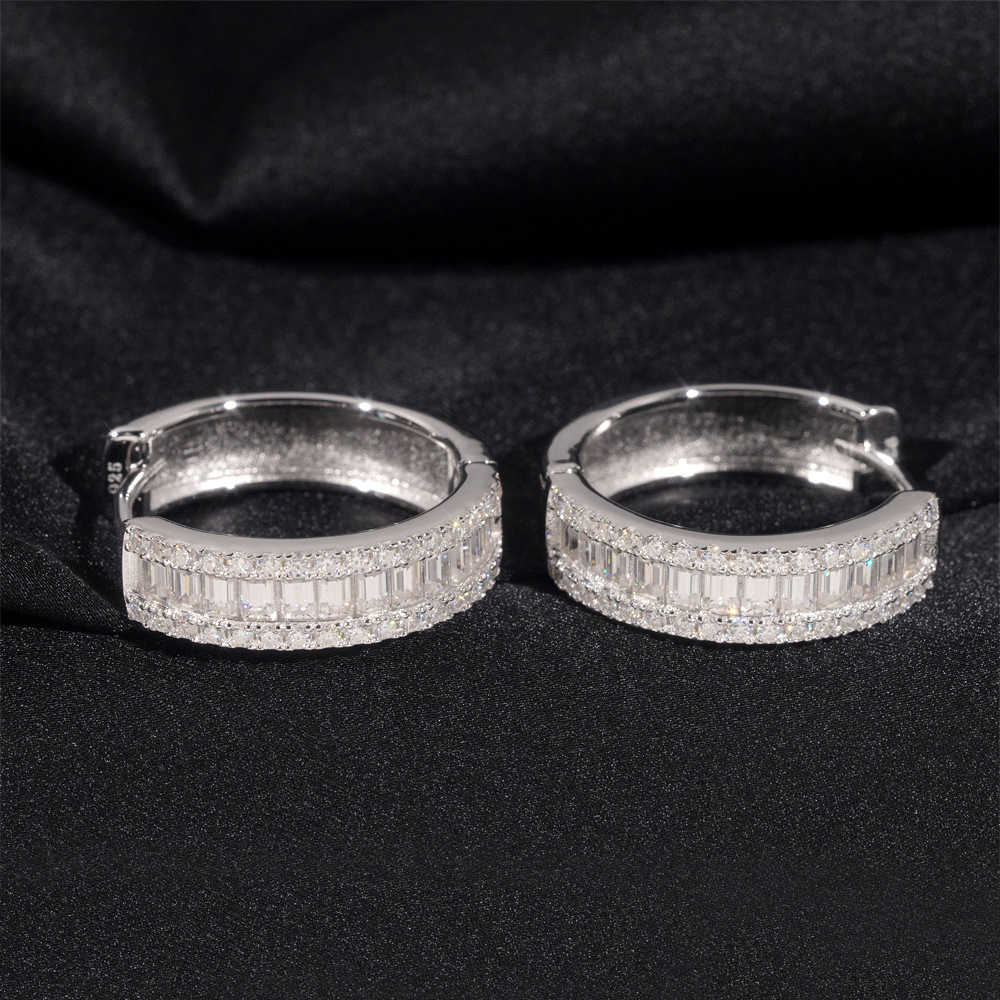 New 925 silver vvs moissanite earrings with exquisite and high-end feel popular for men and women ladder square full diamond earrings