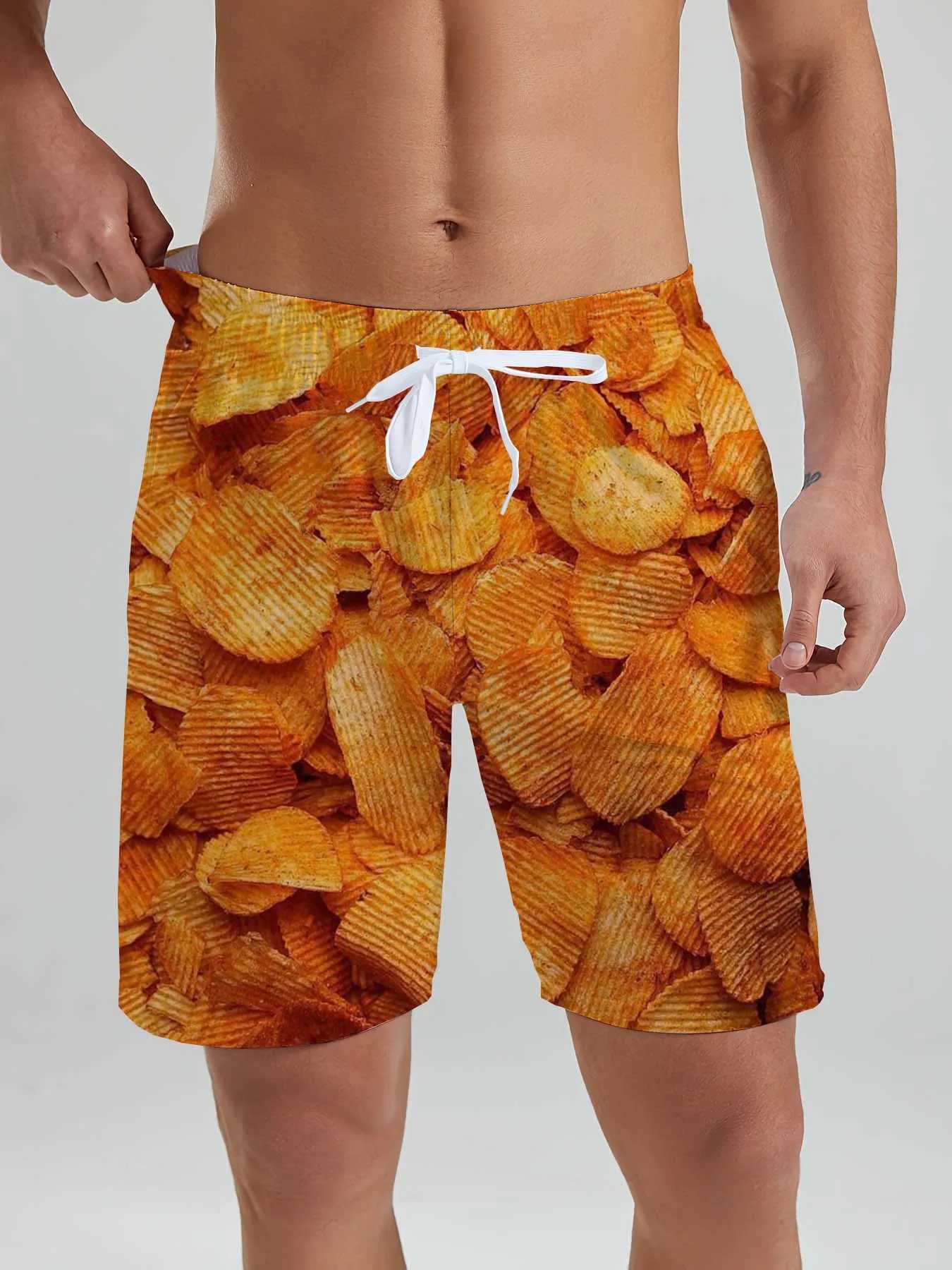 Fashion Fast Food Beach Shorts Men Cool Hawaiian Vacation Swim Trunks 3D Printing Snack Short Pants Summer Surf Board Shorts W250215