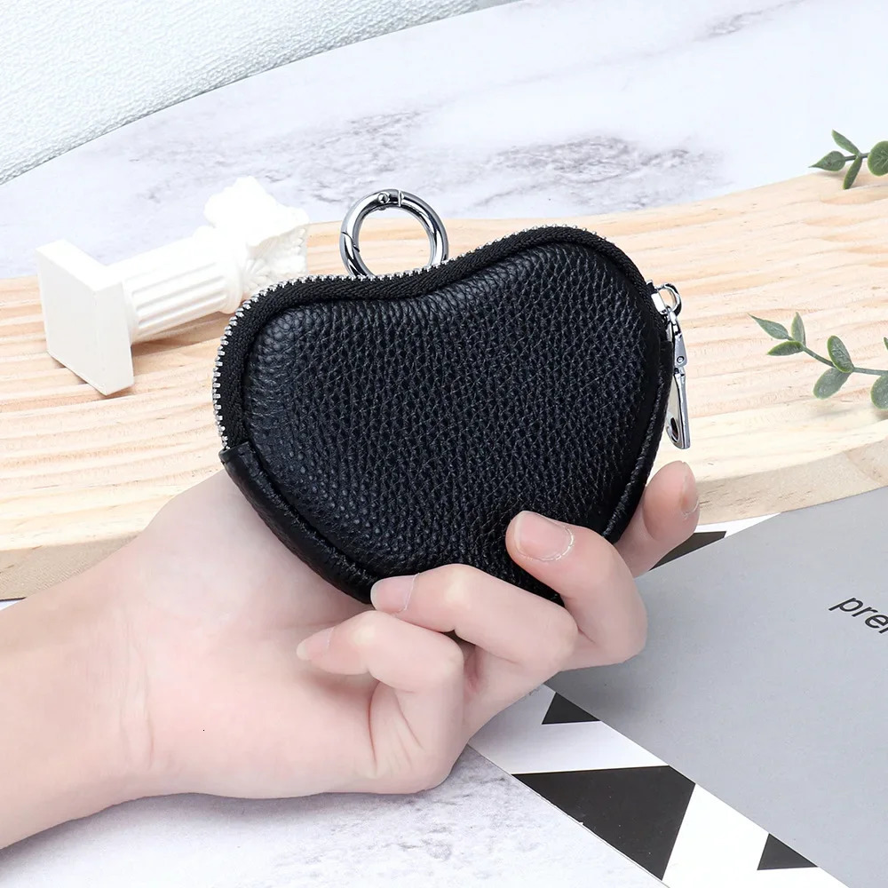 Love Coin Purse Heart Wallet Fashion Heart Shape Womens Zipper Small Wallet with Key Ring Genuine Leather Coin Purses for Girls 250207