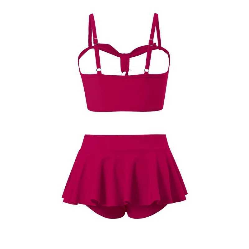 Girls Bow Bandeau Bikini Two Pieces Swimsuit Kids Ruffle Skirt Childrens Swimwear 5-14 Years Teenager Bathing Suit Beach WearXJ250214