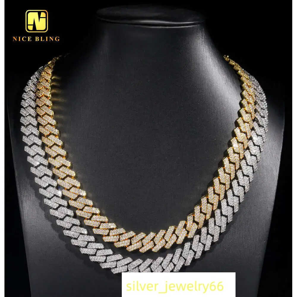 13mm Iced Out Cuban Link Chains 2 Rows Prong Setting Wholesale Brass Cuban Necklaces Hip Hop Rappers Cubic Zirconia Necklace