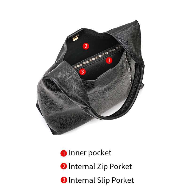 Aidrani Genuine leather original women's shoulder bag, large capacity handbag, 100% soft cowhide bag