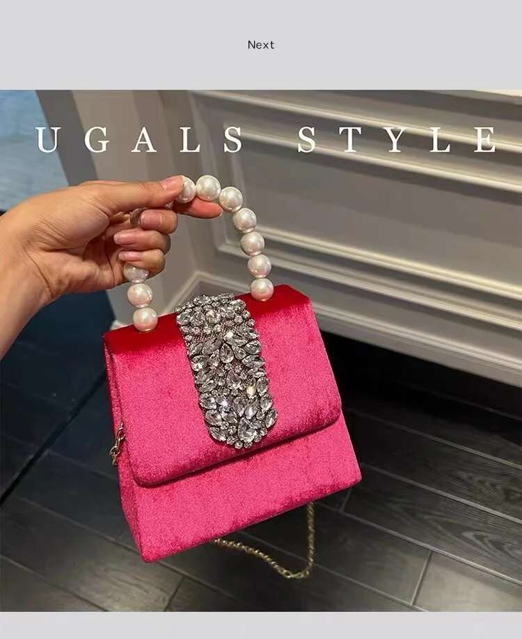 Veet Square Pearl Beaded Women's Handbag Crystal Shiny Dias Evening Wedding Party Clutch Purse Shoulder Bag