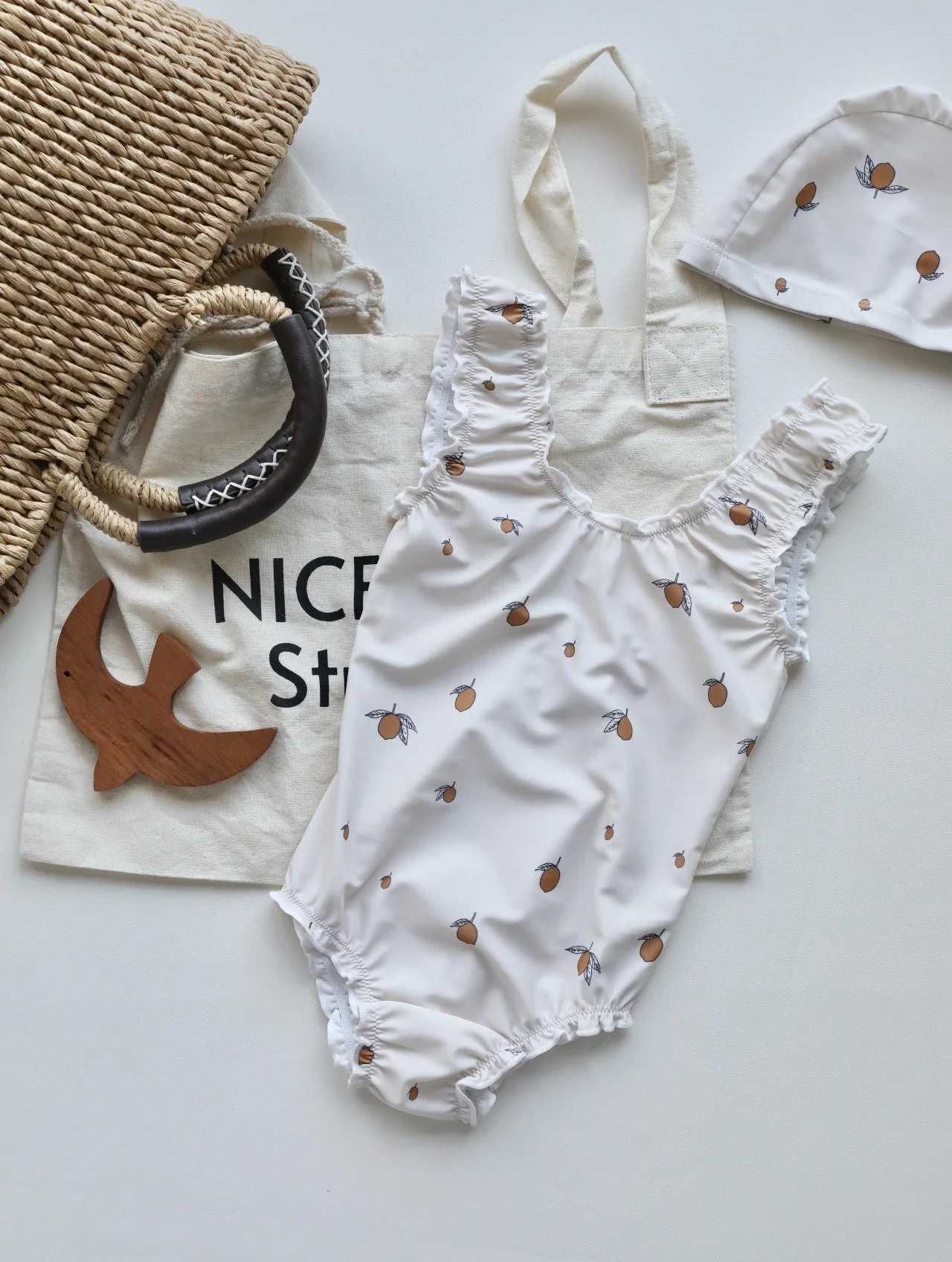 1-7Y Kids Swimsuit Fashion Girl Printed Two Pieces Swimsuit Striped Toddler Swimming Suit Monokini Beach Outfit Bathing SuitXJ250214