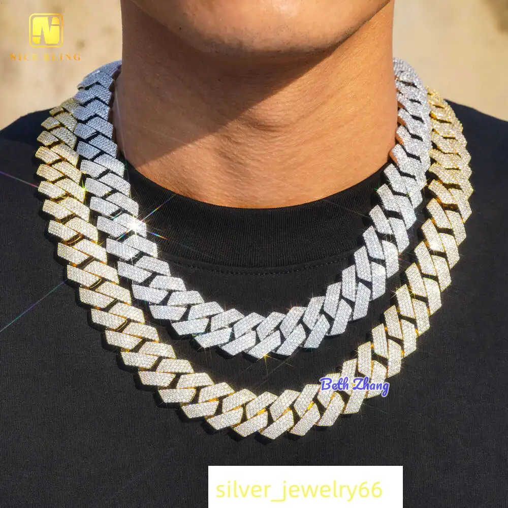 18k Gold Plated Brass Chains Hip Hop Men Necklace 20mm Thick Cuban Link Iced Out Brass Jewelry Prong Setting Cuban