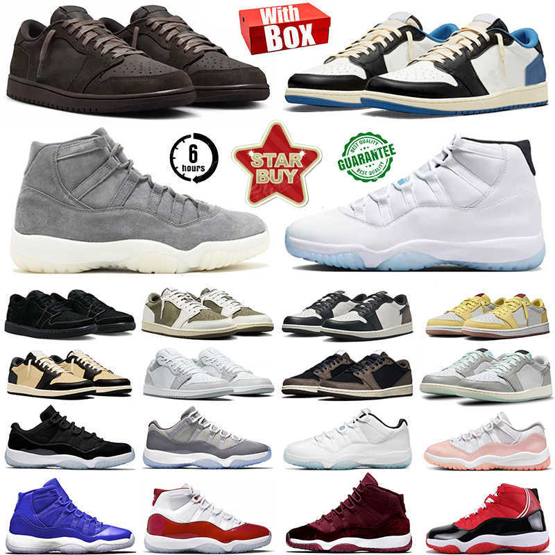 Designer shoes with 1 low OG 11 11s Velvet Brown Mocha Basketball Black Canary Medium Olive Legendblues cherry Mens Womens Trainer Sports Sneakers