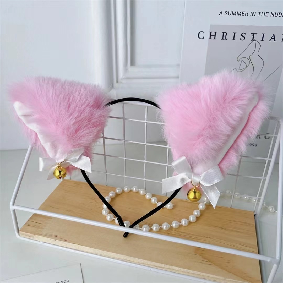 Cute Plush Cat Ear Hair Accessory with Bell and Bow for Photoshoots