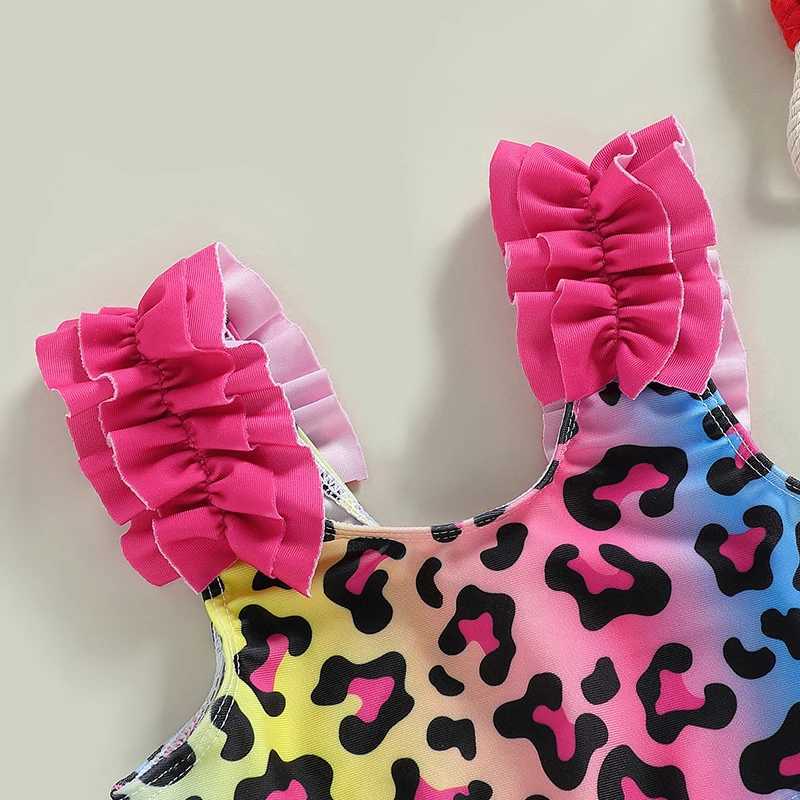 Yiiciovy Baby Kid Girl 2pcs Swimsuits Bikini Set Summer Leopard/ Heart Dot Print Sleeveless Tank Tops with Beach Shorts SwimwearXJ250214