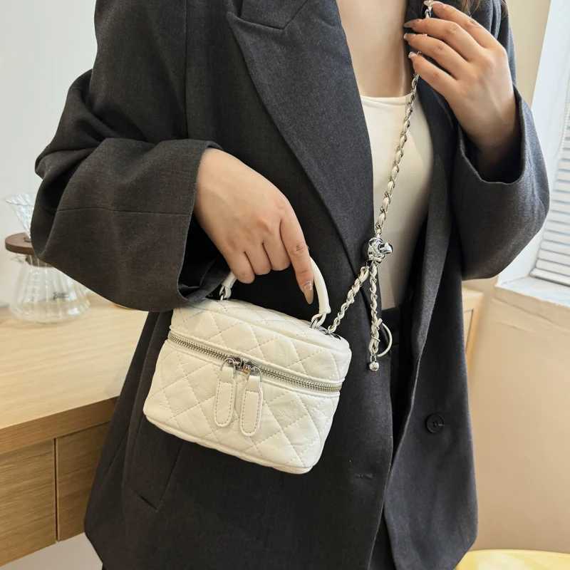 Ladies PU Leather Fi Box Makeup Bag Chain Handbag Shoe Bag Bolsos de Mujer Designer Luxury Bag Sac de Luxe Women Y250214