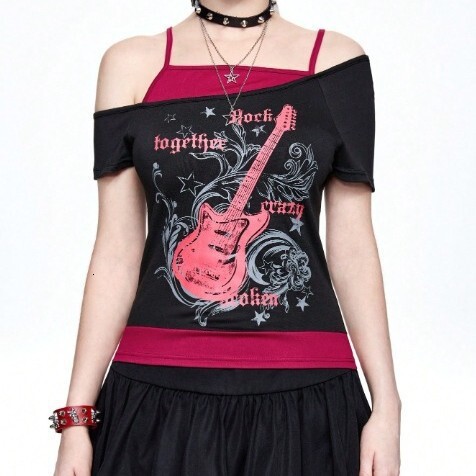 Designer Free Shipping 2025 Summer New Fashionable Pattern Women Short Sleeved Personalized Fake Two-piece Design T-shirt