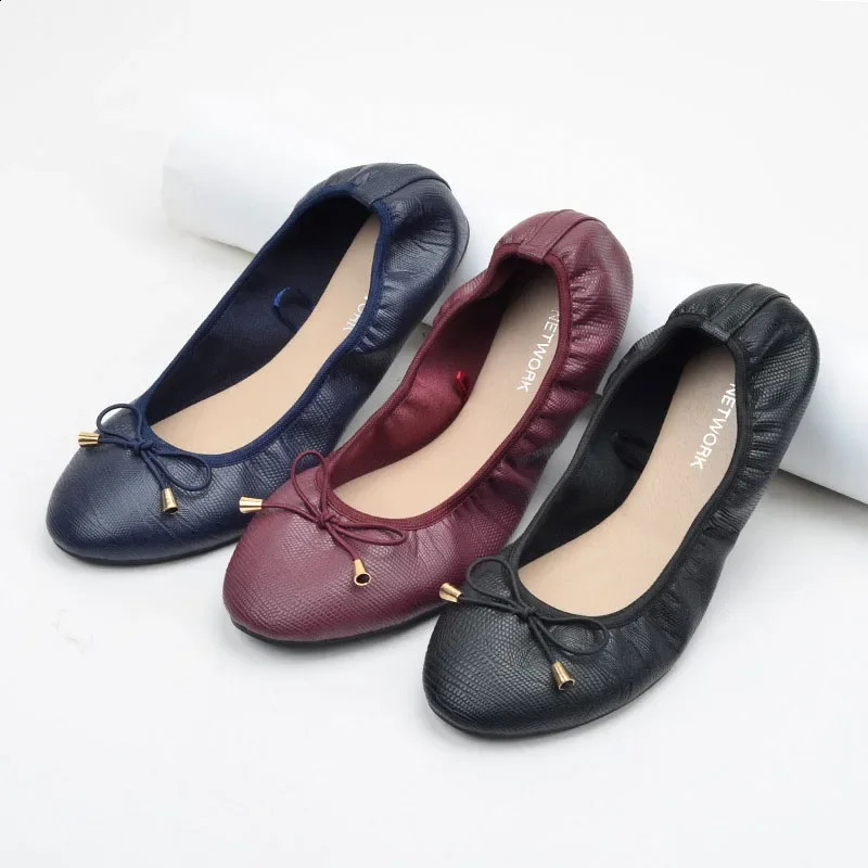 Women Leather Breathable Ladies Comfortable Ballet Flats Fashion Slip on Shallow Loafers Office Flat Boat Shoes 250214