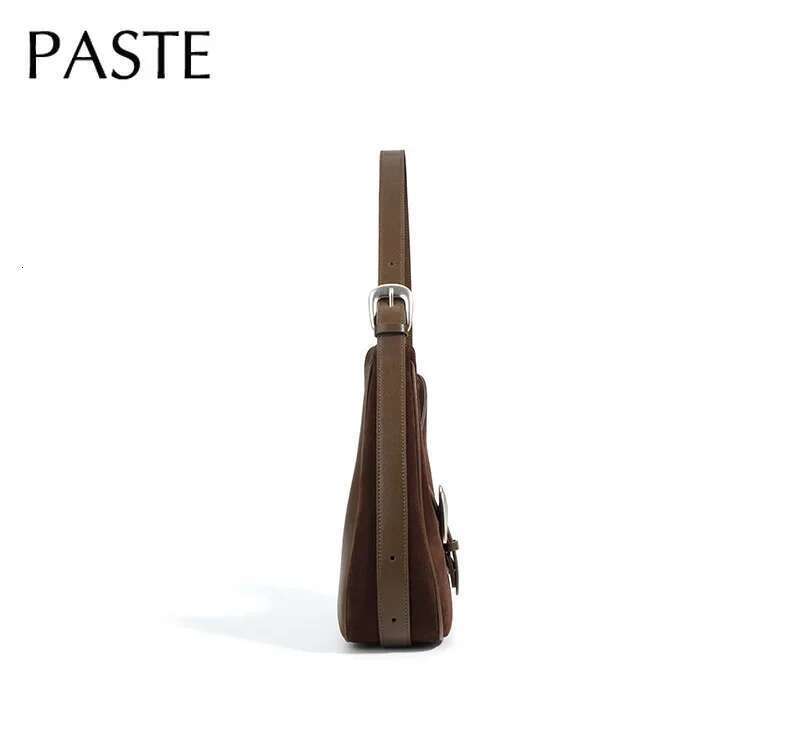 French Niche Design Matte Grey High-End Women Single Shoulder Bag Suede Calfskin Leather Female Handbag Lady Daily Purses