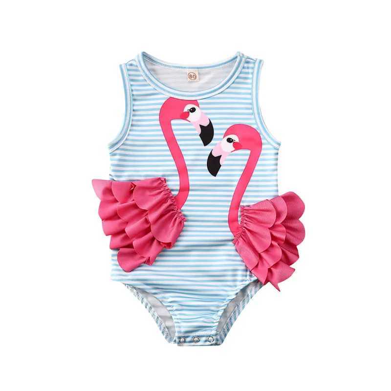 1-4 Years Kid Baby Girls Swimsuits Flamingo Striped Swimwear For Girls Summer One Piece Swimsuit Girls Beach Bathing SuitXJ250214