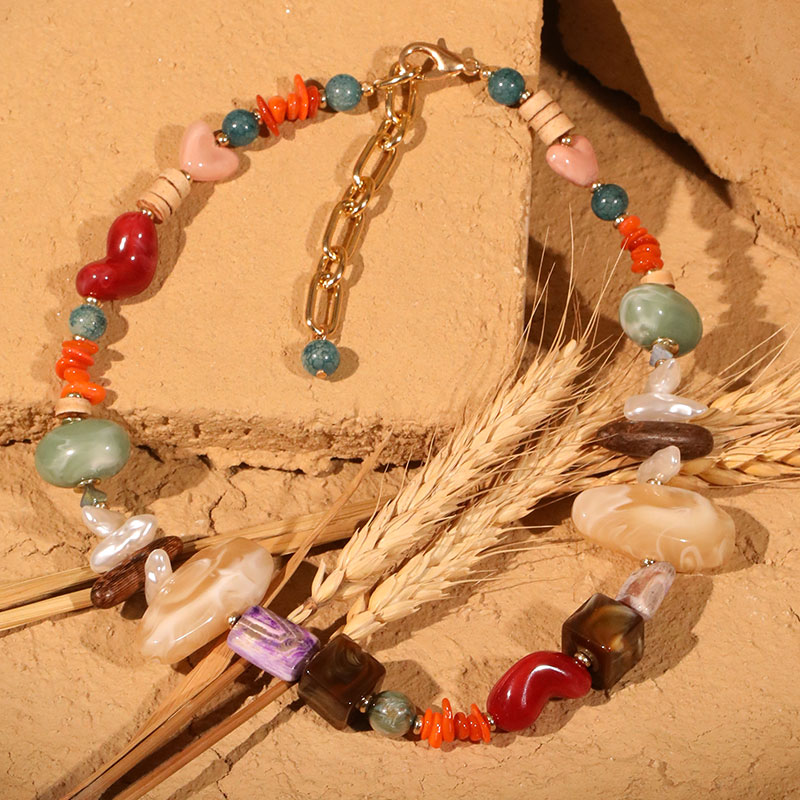 Bohemian Statement Beads Necklace for Women Girl Trendy Beach Party Jewelry Spring/Summer Accessory