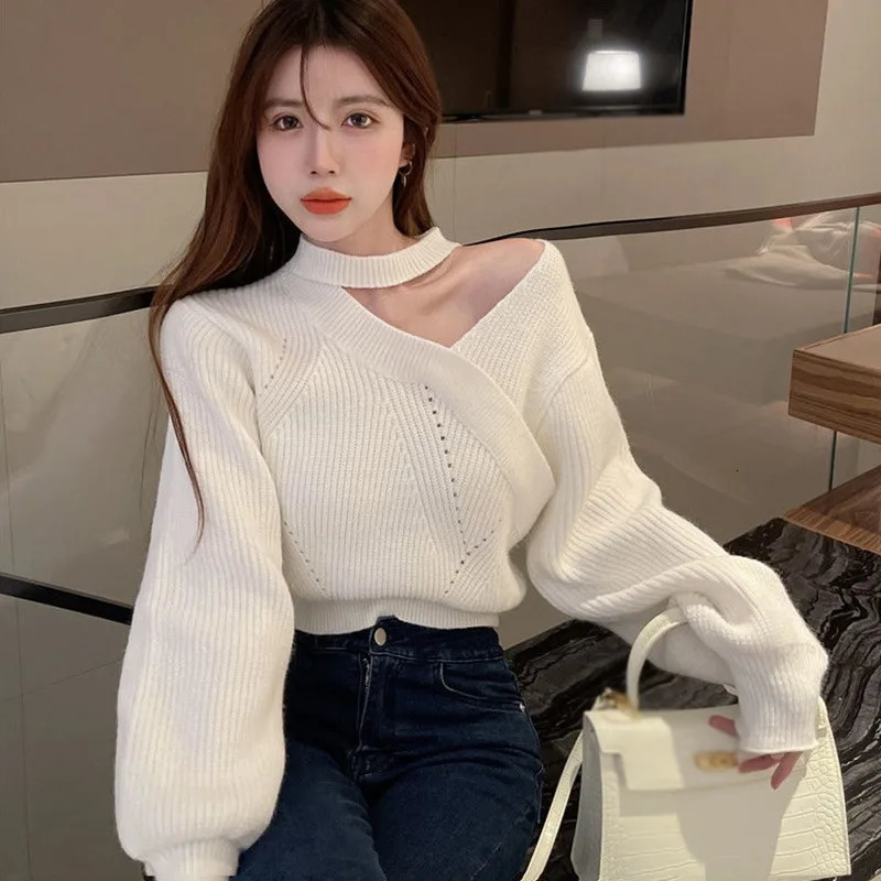 Womens Christmas Sweater Autumn Winter Long Sleeved Sweater Warm V-neck Off Shoulder 250210
