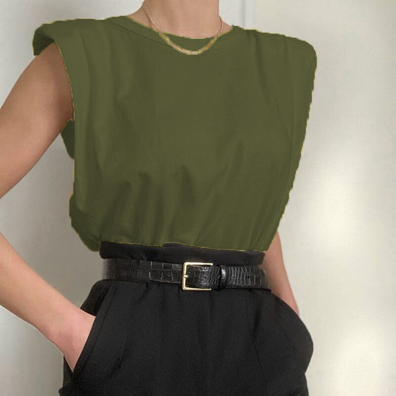 Designer's Casual Trend 2025 Sleeveless Shoulder Pad Loose Fit Fashionable T-shirt Vest Summer New Women's Basic Top