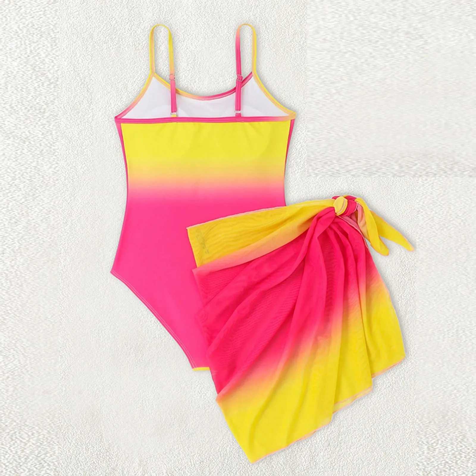 Kids Swimsuit Size 12 Girls Swimsuits Color Block Cutout One Shoulder Bathing Suit With Mesh Cover Up 1 12 14 Girls SwimsuitsXJ250214