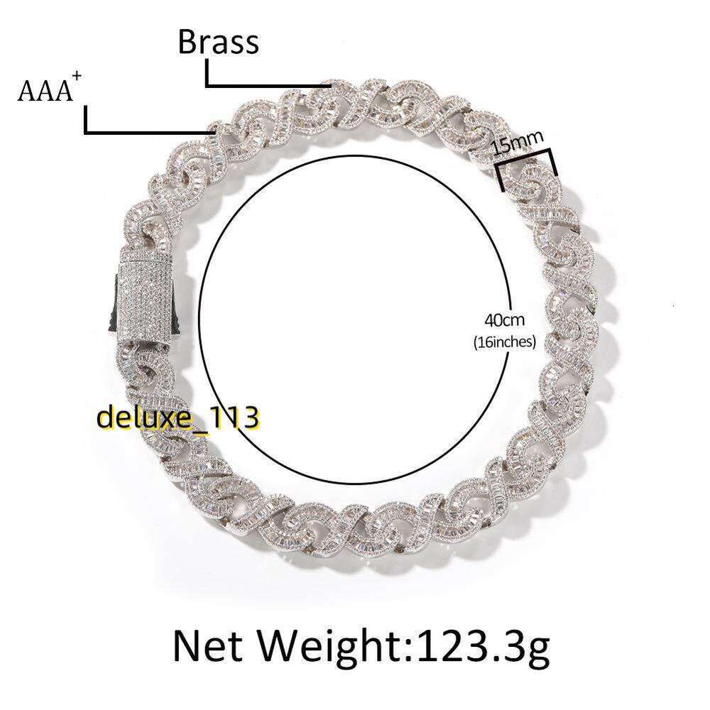 New geometric T-shaped infinite necklace for men with a sense of and personality. 15mm dia inlaid Cuban chain hip-hop moissanite jewelry