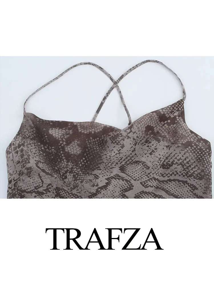 TRAFZA Fashion Female Chic Folds Decorate Slim Evening Dress Women Summer Printed Midi Dresses Sexy Sleeveless Backless Dresses 250213