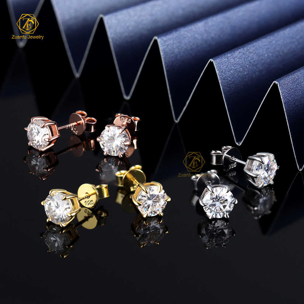 Luxury Classic 925 Sterling Silver 6.5mm 1Carat D VVS Moissanite Diamond Women Stud Earrings