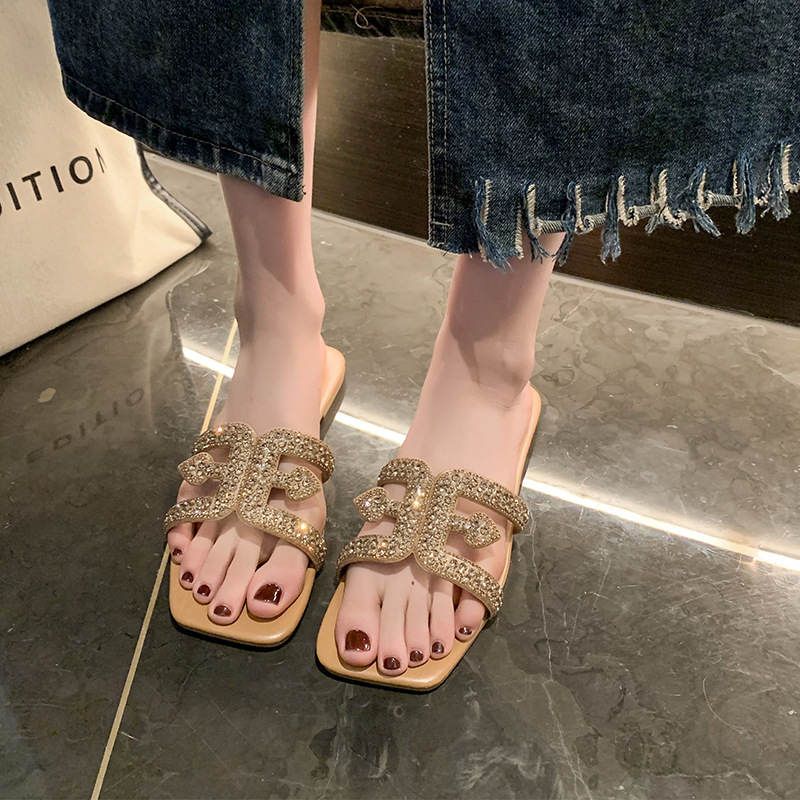 NEW hot Women Slippers Plus Size Fashion Flat Bottom Versatile Dia Design Triple Black Beige Khaki Free shipping