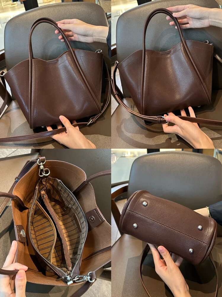 2024 New Toth crossbody women's large capacity leather commuter bag high-grade niche cowhide handbag
