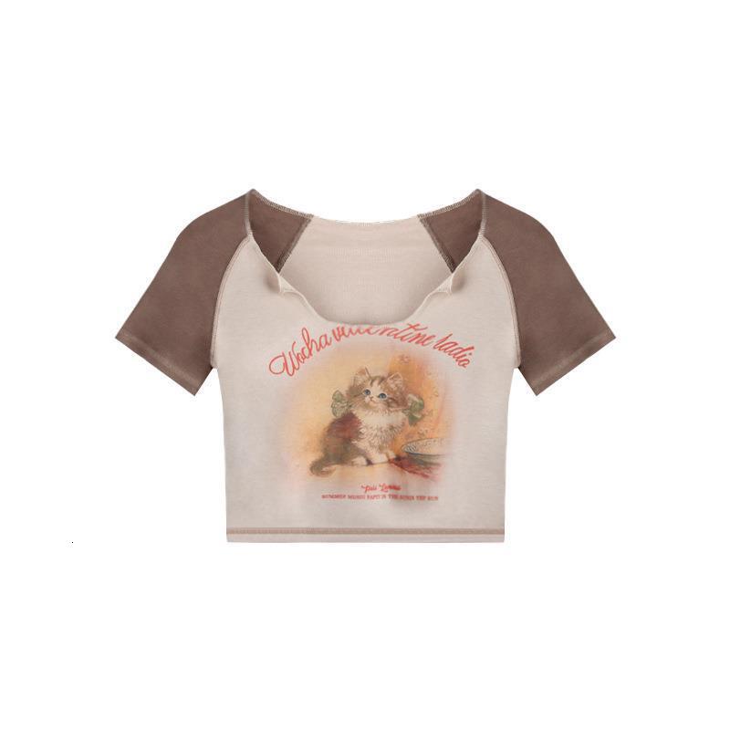 Designer American Cotton Women's Cat Sleeve T-shirt 2025 Summer New Style Girl Slimming Short Sweet And Spicy Top