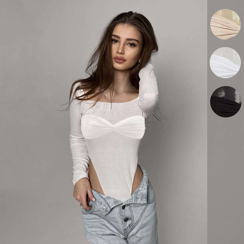 Spring/Summer Hot Women's One Word Neck Perspective Triangle jumpsuit Top, 2025 Versatile New Trendy Clothing Ins