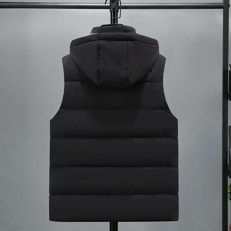 #3639 Autumn Winter Vests For Men Black Beige Gray Down Cotton Hooded Vest Zipper Straight Sleeveless Jackets Hat Detachable 5XL