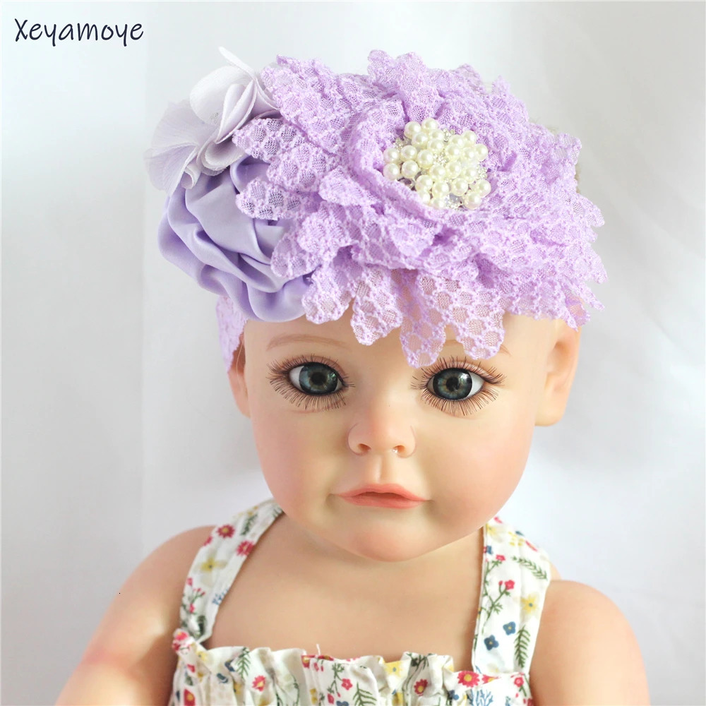 Baby Birthday Headband Po Props Headwear Chiffon Flower with Diamond Lace Wide Headband for Baby Girls Headwrap Infant Turban 250121