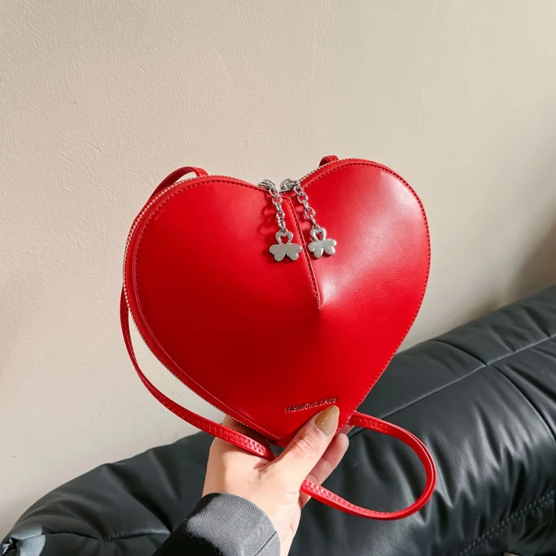 Western Style Womens Love Shaped Bag Valentines Day Solid Color Small Bag Textured Gift For Girlfriend 250207