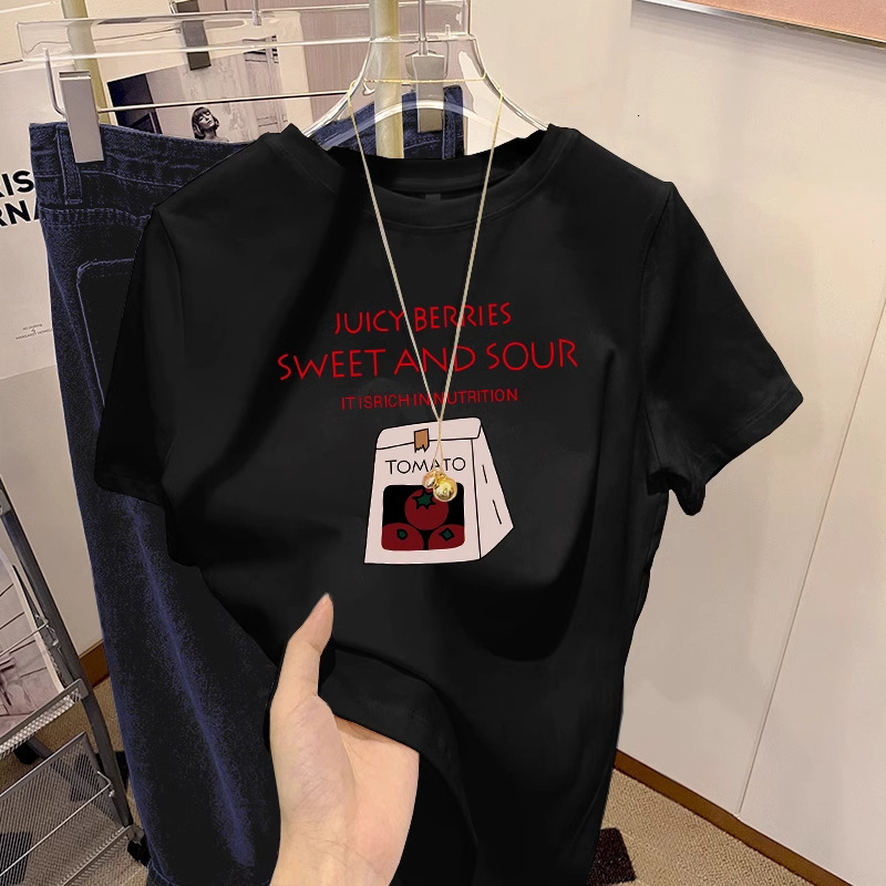 Designer Cotton Loose Plus Size White Women T-shirt 2025 New Semi Spring Banxia Ins Round Neck Shoulder Short Sleeved Top