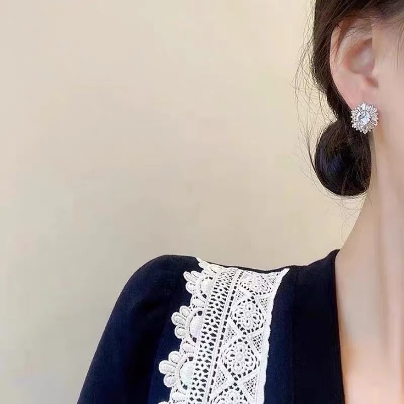 Sparkling Drop Ship Stud Earrings Luxury Jewelry 925 Sterling Silver Round Cut White 5A Cubic Zircon Party Eternity Women Wedding Snow Flower Earring 