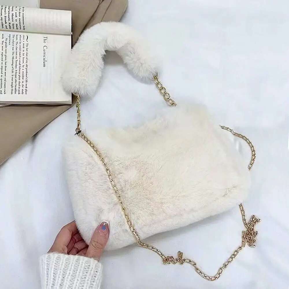 Fashion Women Fluffy Shoulder Bags Female Winter Chain Underarm Solid Color Handbag Soft Plush Handle Bag