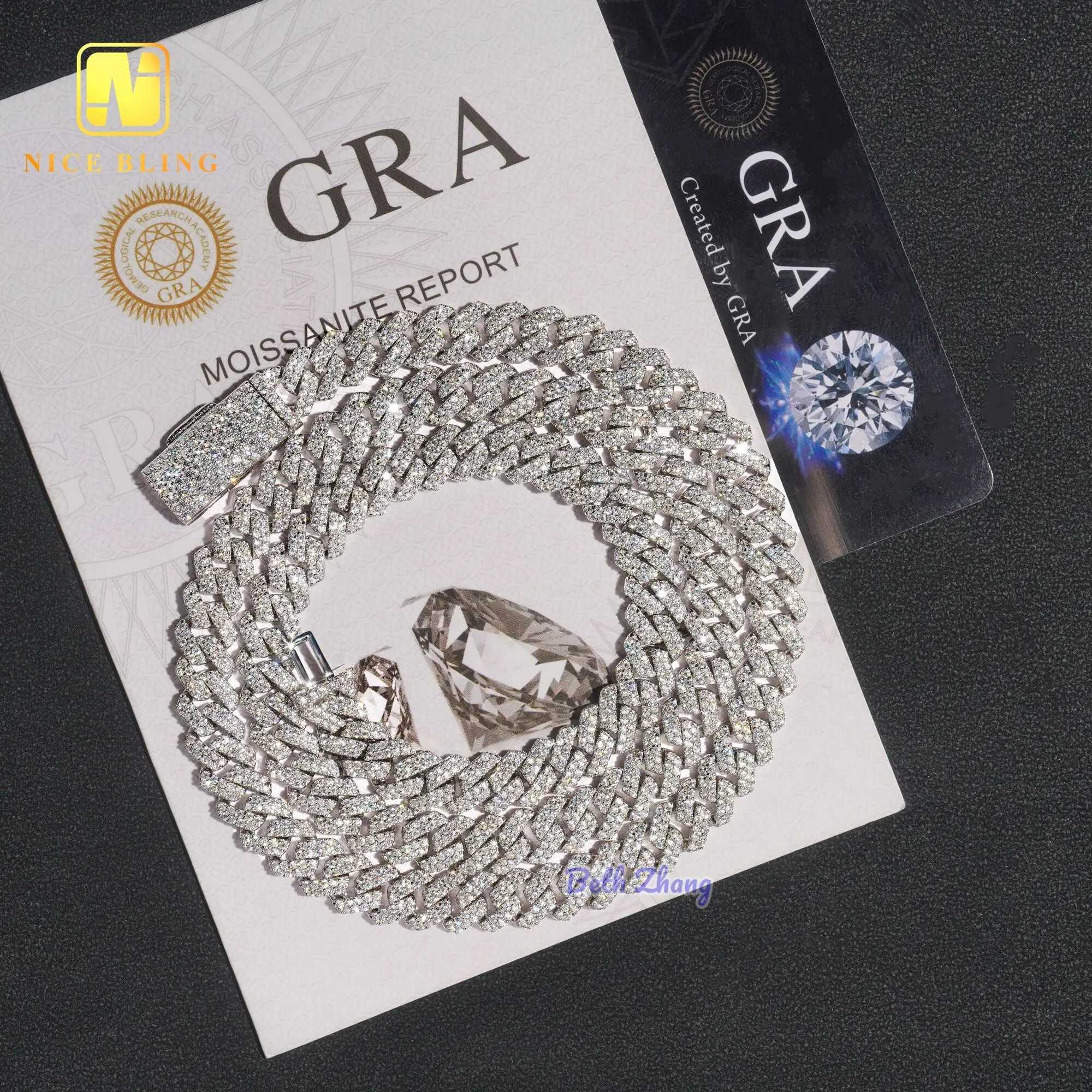 18k Gold Plated Fashion Hip Hop Moissanite Diamond Cuban Chains Necklace Men Women 8mm Sterling Silver Cuban Link Chain