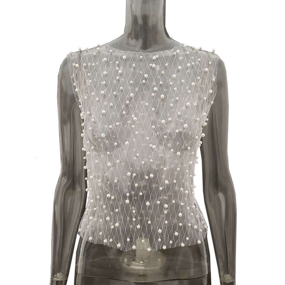 Spring/Summer Hot selg Women's Bubble Bead Mesh Transparent Sexy Sleeveless Tank Top 2025 New Casual Fashion Trendy Clothing