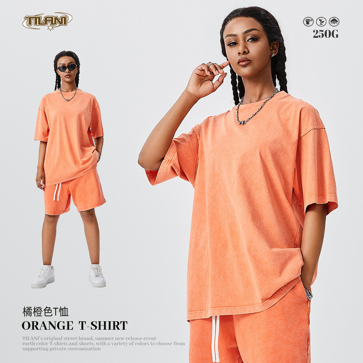 Designer Fashion Trend Versatile TILANI Summer Youth Fashion Brand Washed Pure Cotton Men Short Sleeved T-shirt