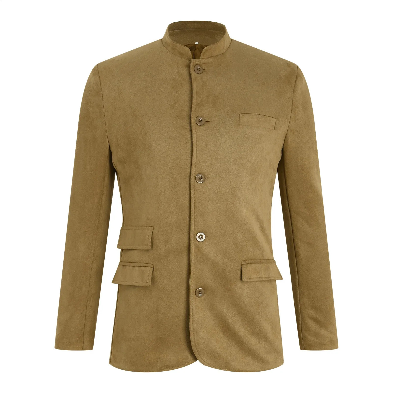 Mens Business Casual Slim Solid Stand Collar Windbreaker Coats Vintage Suede Sport Fashion Fall Winter Fr Suits Fir Men 250214