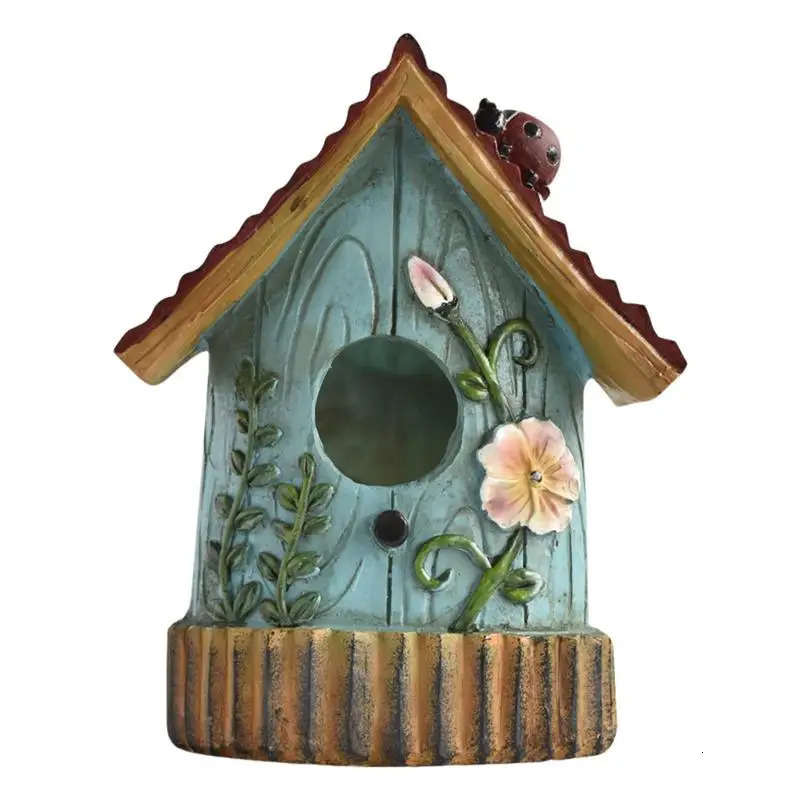Hangable Bird House Hand Carved Resin Outdoor Bird Nest Hangable Sturdy Multifunctional Outdoor Garden Decor Tree Top 250206