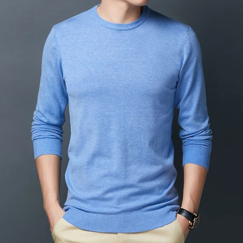 Mens knit sweater round neck bottoming thin section Slim pullover solid color 250114Z