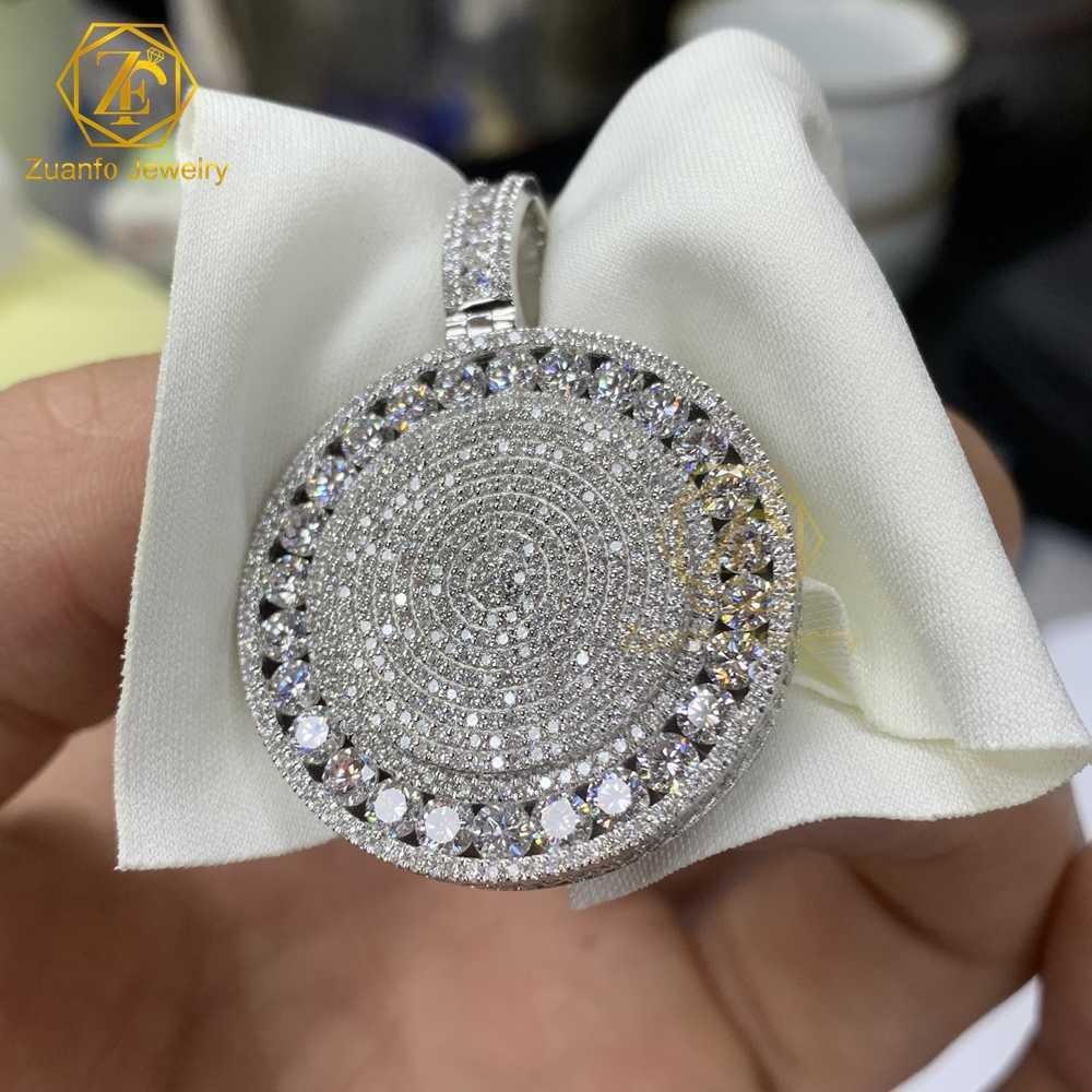 Hip Hop Custom 925 Silver White Gold Diamonds PersonalIze Pendant Rapper Round Iced Out Lab Grown Diamond Pendant