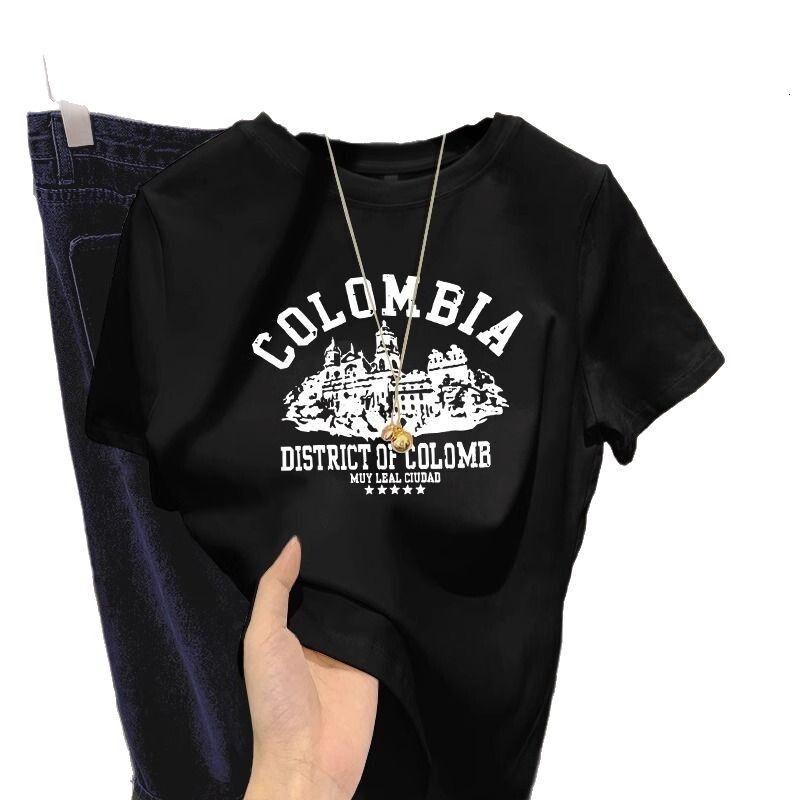Designer Cotton Loose Plus Size White Women T-shirt 2025 New Semi Spring Banxia Ins Round Neck Shoulder Short Sleeved Top