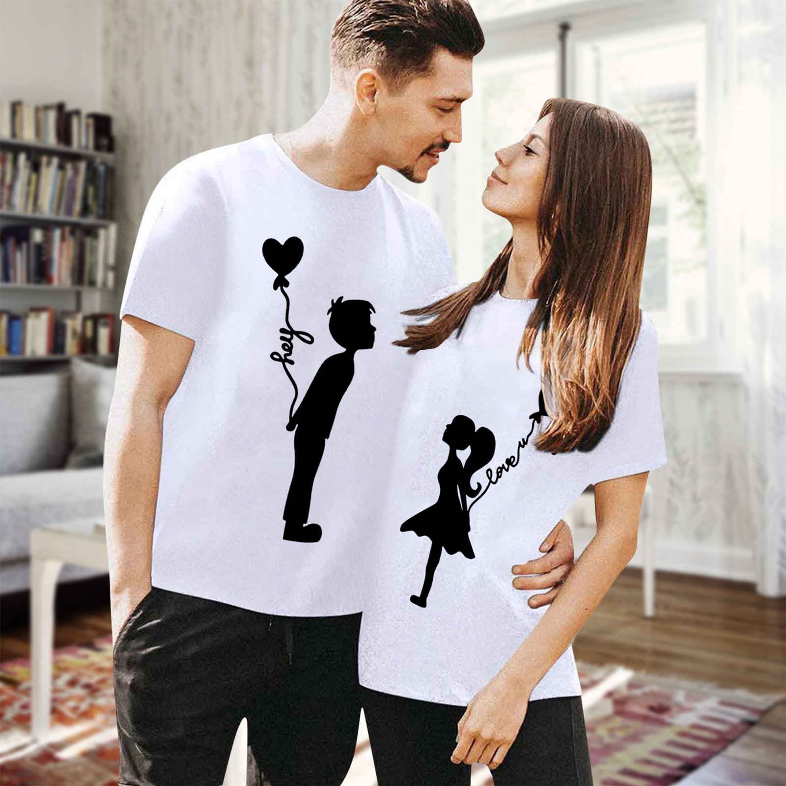Designer Free Shipping 2025 Valentine Day T-shirt Short Sleeved Multifunctional Couple Round Neck Cute Printed Women Clothing