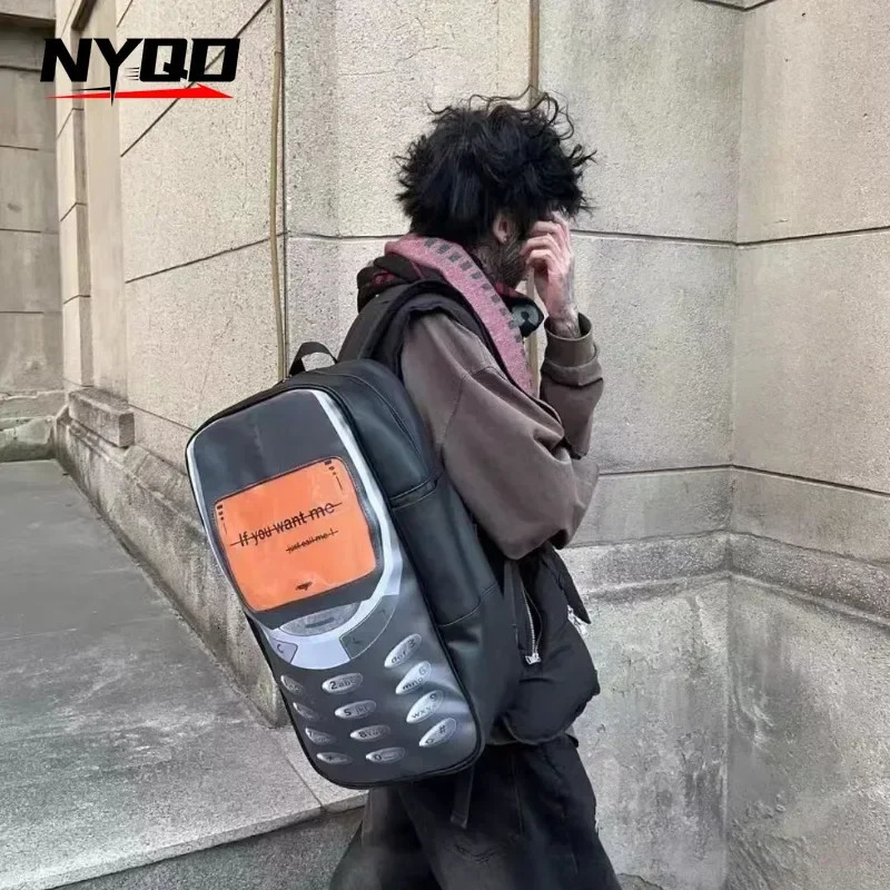 2024 Y2k Women Students Schoolbags Men Personality Vintage Telephone Messenger Bags Large Capacity Funny Ins Travel Backpacks 250122