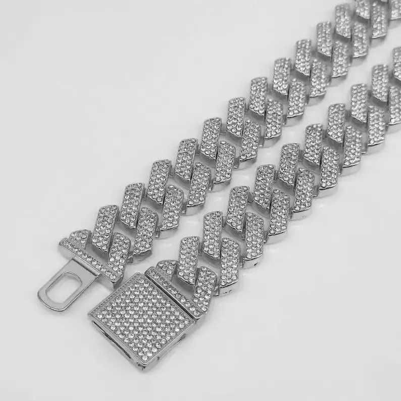 20mm Diamond Encrusted Cuban Link Chain Iced Vvs Lab Cz Necklace 14k White Gold Plated Miami Link Choker Cheap Price Best Gift