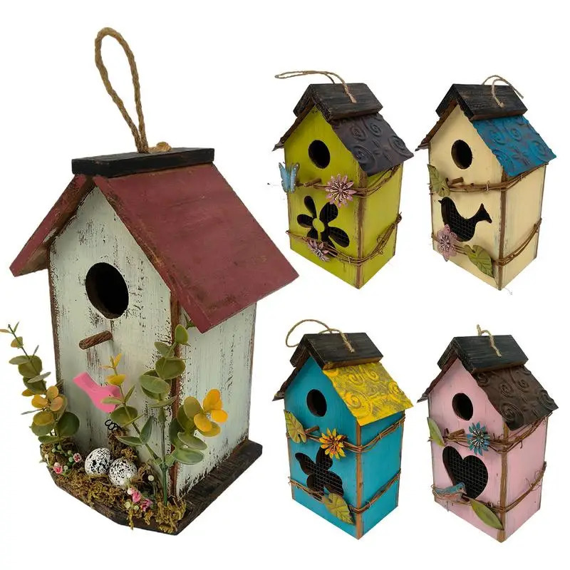 Wooden Birdhouse Hangable Sturdy Bird Houses Multifunctional Protective Bird Cage For Outside Garden Decor 250206