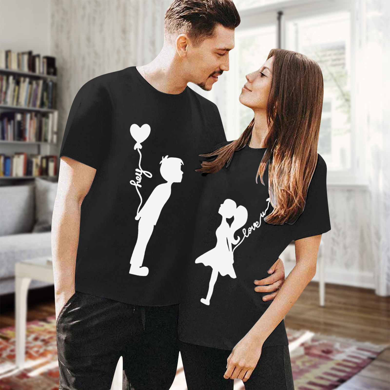 Designer Free Shipping 2025 Valentine Day T-shirt Short Sleeved Multifunctional Couple Round Neck Cute Printed Women Clothing
