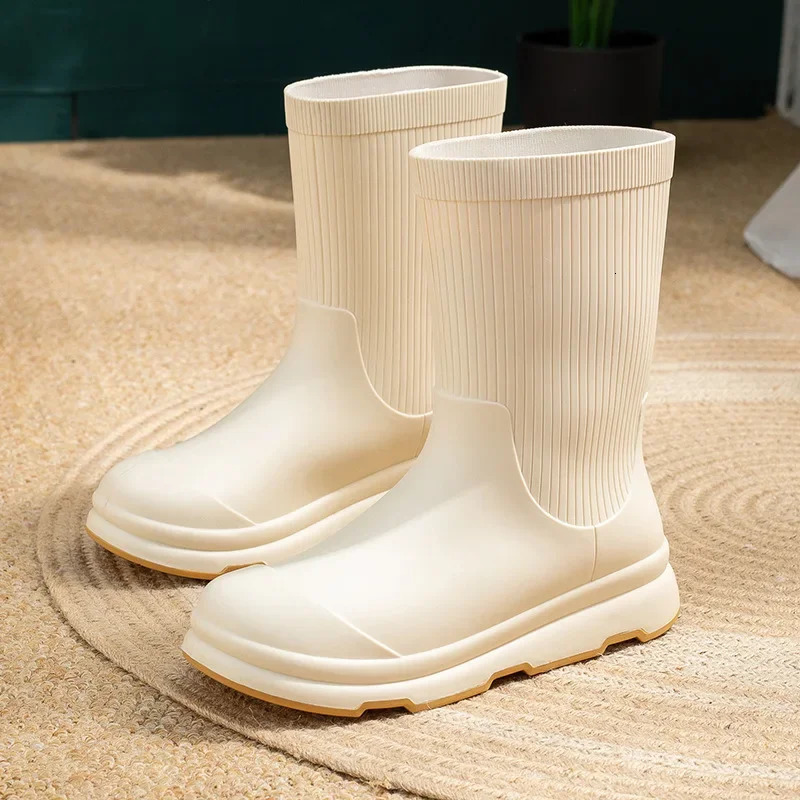 Womens rain boots fashionable mid calf rubber boots waterproof garden boots womens winter warm cotton rain boots Botas Lluvia Mujer 250213