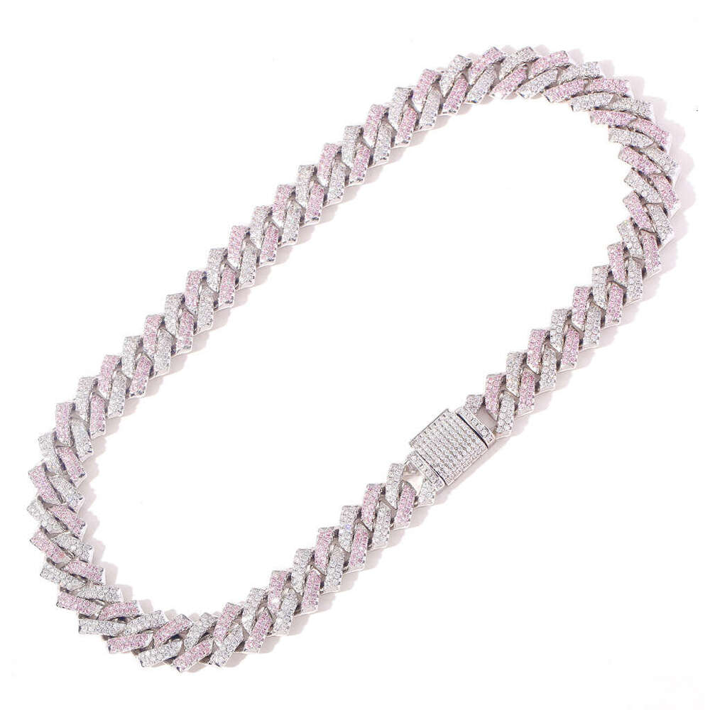 Men's Hip Hop Personalized 14mm Bar Cuban Pink moissanite Trendy Necklace Accessories
